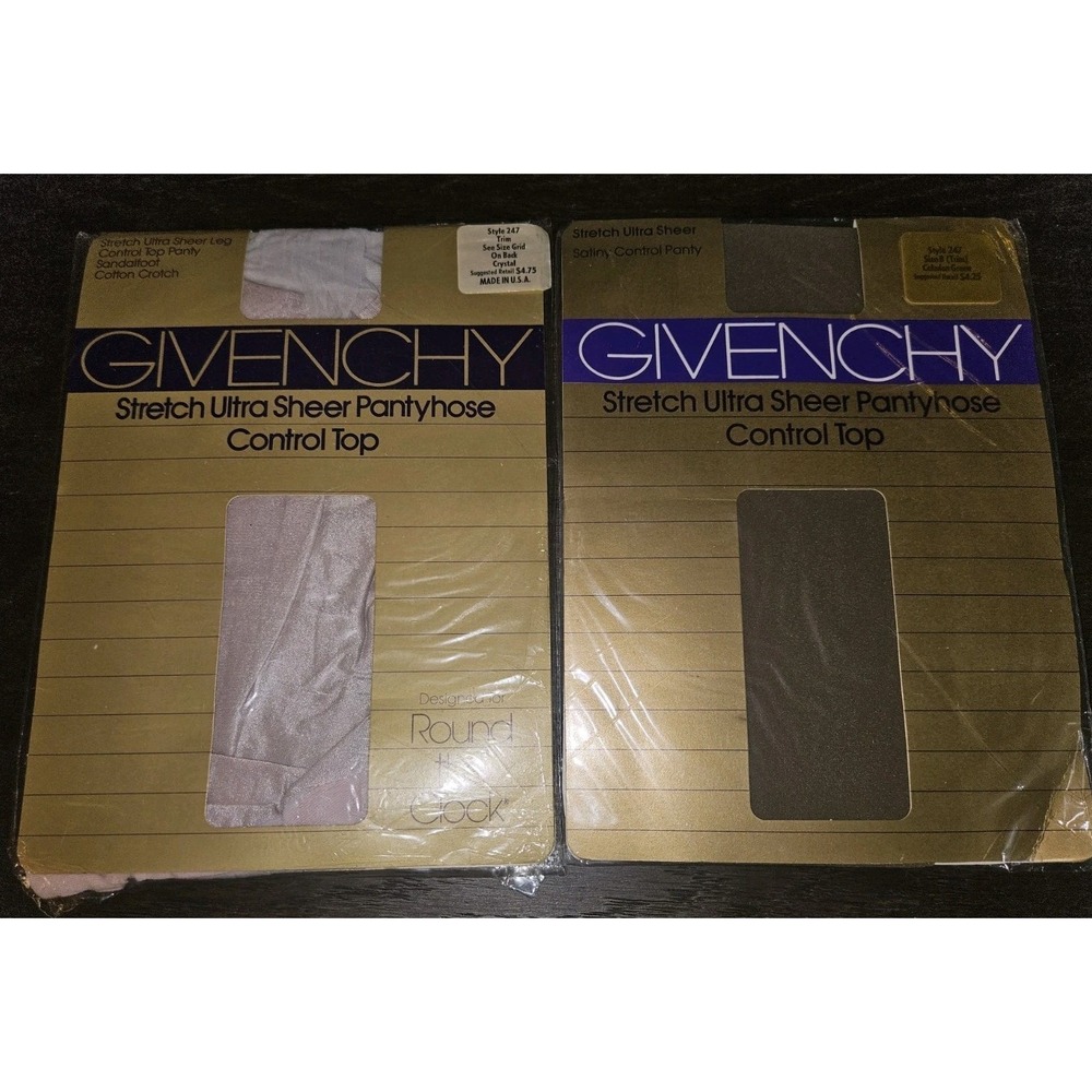 Vintage 2pr Givenchy Stretch Ultra Sheer Pantyhose Control Top‎ Style 247